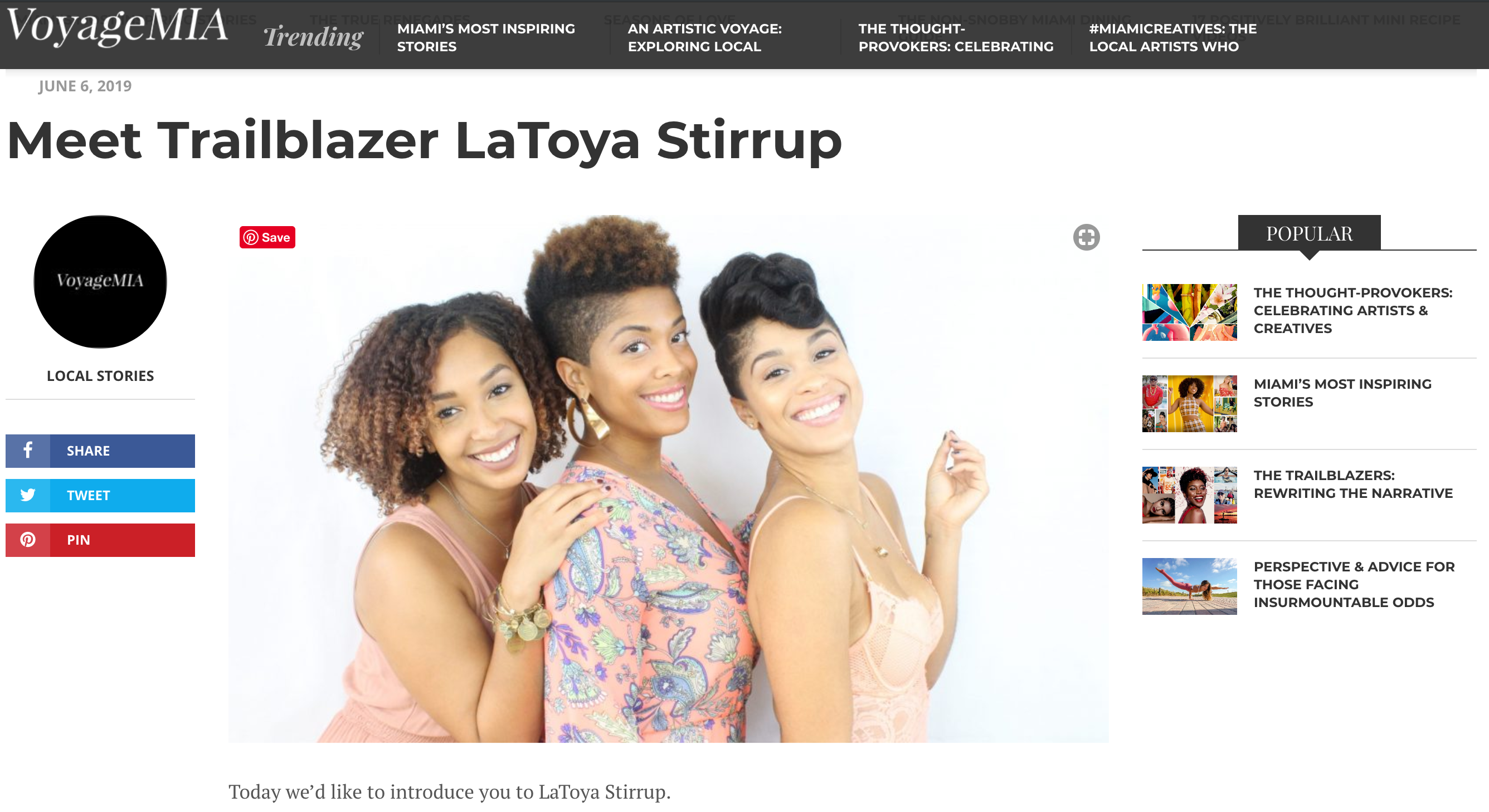 LaToya Featured In VoyageMIA Trailblazer Series - KAZMALEJE