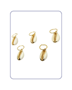 Set of gold and shell earrings on a white background
