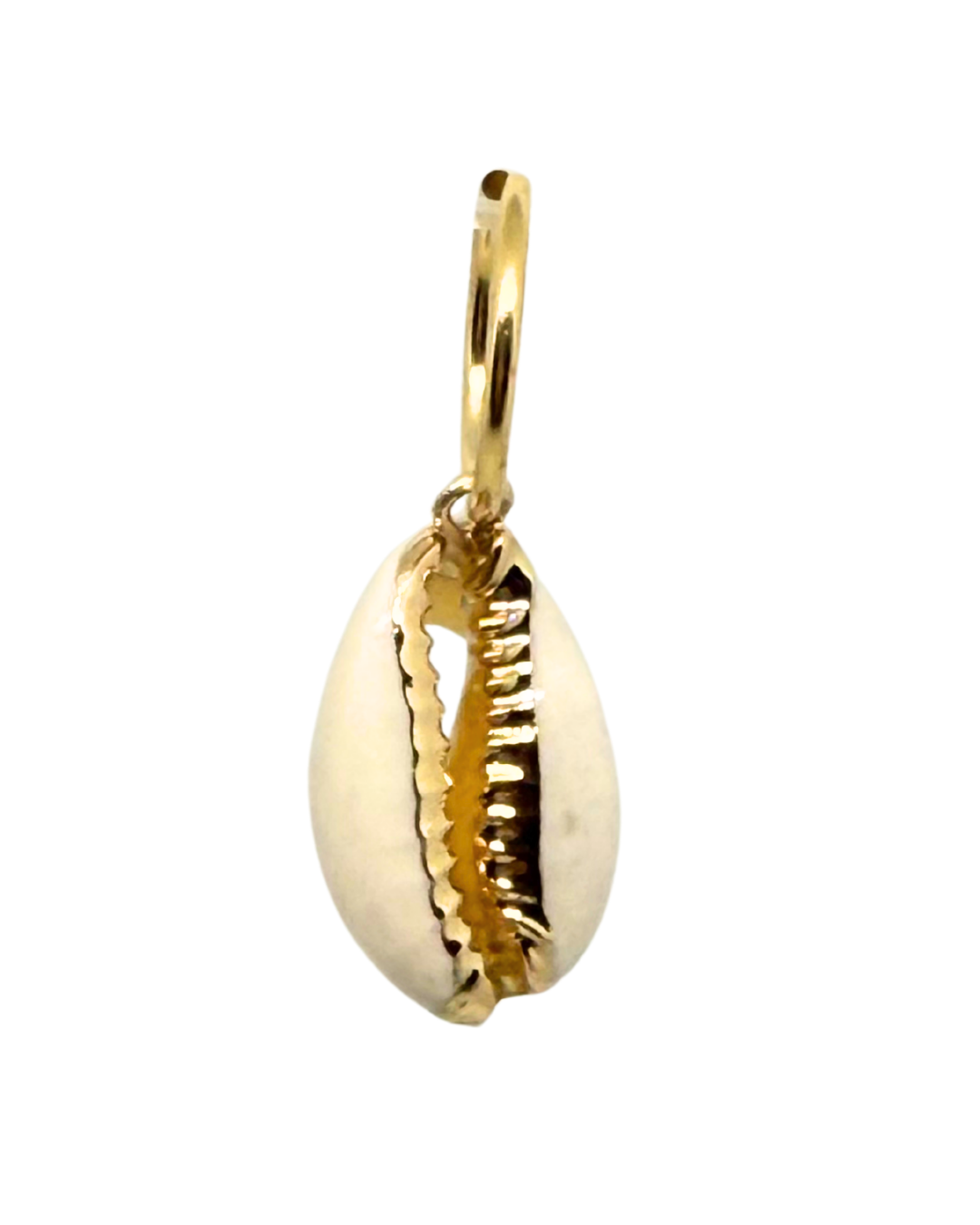 Gold shell pendant on a white background